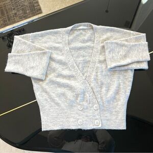 Light Grey Cropped Cardigan Deep V-neck Size M 4 Button Closure